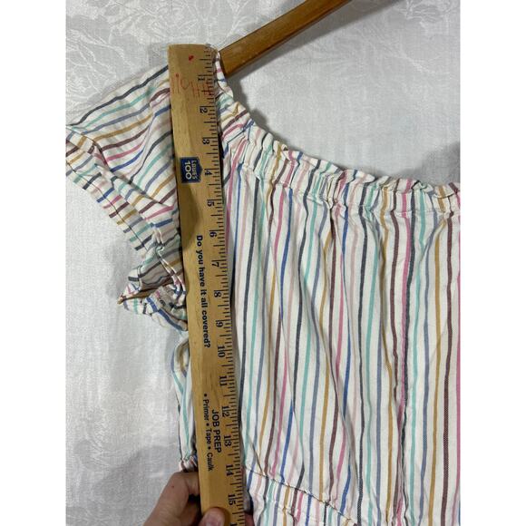 Lane Bryant Dress 14 16 Linen Blend Striped Flutter Sleeve Knee Length - Picture 9 of 10
